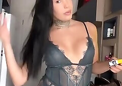 Horny Trans babe striping on the cam for her fans
