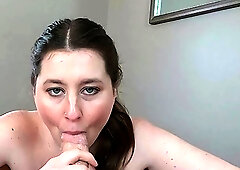 Busty curly brunette with big boobs fucks on couch