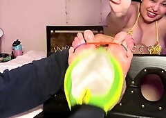 Foot slave gets sensual massage after tickling session