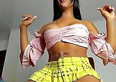 Carmina Teases In Skirt As She Strokes Huge Cock To Climax!