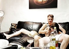 In the hawt afterparty, wife and her ally begin to fool arround and they end up sucking spouse's hard weenie jointly, then wife lets to bang her 