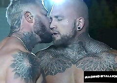 Deep-throat, standing fuck, bearded men