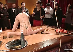 Busty blonde gets facial in public