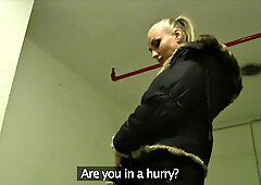 Public stairwell babe gets her ass drilled in POV with a smile