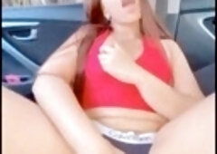Horny Tiktoker Queen Evans filmed in the car getting some milking action