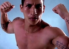 Iomacho: Young nice latin buff stroking on sofa