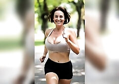 Breasty Honeys Running in Park - Titties slide Outdoor two [AI generated]
