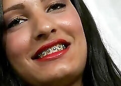 Slutty TS with braces blowjob and boned