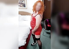 Pvc and nylons clad sissy cumdump tv Nottstvslut playing in hotel during the time that expecting for weenie.