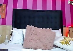 pantyhose legs Latina femboy strokes her big dark cock on webcam