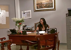Nerdy brunette whore gets pleased by her well hung co-worker
