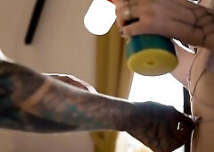 Tattoo Lesbian babes play with large ANAL toys - SQUIRTING on Eden Ivy - ATM, twat licking
