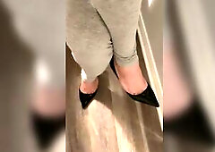 My recent girlfriend went to take a shower so I decided to wear my xwife friend’s leggings and my xwife classic pointy high heels. I didn’t get an