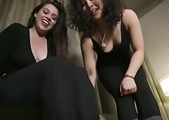 Two BBW Mistress Trampling their Slave