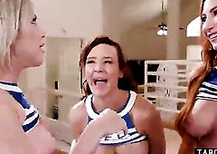 Teen hunk busted spying on cheerleader MILFs and they really liked it