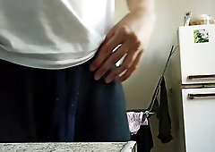 Hirsute vagina, sexy mother i'd like to fuck, undressed doing housework in kitchen, white skinny gal, mama, shaggy, natural, hawt.