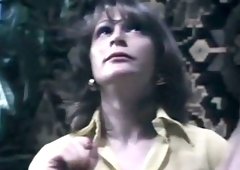 Hot and busty white chick on the couch masturbates in front of her friends