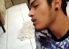 Bummer wheelchair user bathing milk on his face