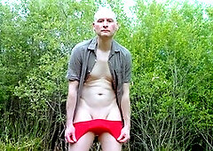 British guy Jonathan Naked strips down outside to flaunt his smooth little manhood