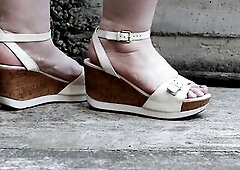 Voyeur peeks at bulky legs outdoors. A mother i'd like to fuck with hot legs in open sandals on a high platform stands on the street, and we exam