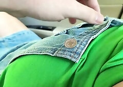 Sexy Breasty Chick in Jeans Jumpsuit lets Me Play with Her in the Car