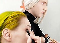 Crossdresser Creating Cleavage with Makeup