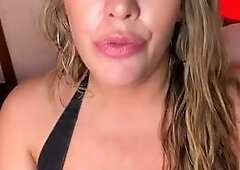 Busty Blonde Teases & Plays