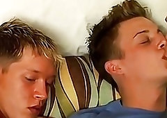 Three blonde twinks have anal threesome