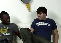 Chubby dude has his first black encounter