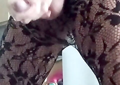 Sensual crossdresser seduces with her naughty outfit and teases by caressing her sensitive spot