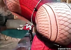 My beloved mamma surprises me with her Christmas outfit, that babe is just consummate in that net nylons and red underware! That booty of hers will ma