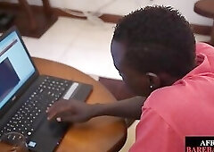 Slim African strips and masturbates in indoor solo action