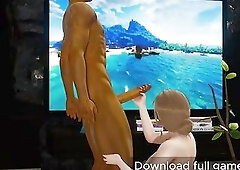 Hawt brunette hair angel with large melons gives a large ebony stud a tugjob with her soft hands - (U can upload full game in bio)