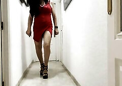 Daniela Monroe TV, Spanish transsexual, posing hot in the hallway, marvelous legs, colorful high heels