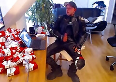 Smoking and Jerking in Full Biker Leather