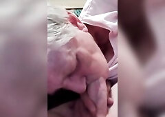 Old granny with her melons hanging out jacks off my shlong and blows me well whilst I begin to finger her arsehole, during which the grass cutter is m