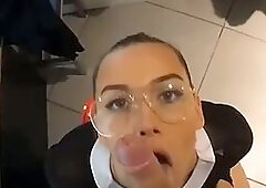Public Blowjob in a Clothing Store with Glasses Swallows Cum Luxury Girl