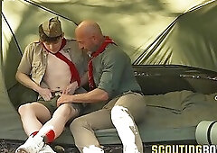 Horny leader Ace Banner takes Ethan Chase hard in private tent lesson