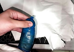 Excited Teen Discharges Giant Load Inside Blue Cum drum - Fucking-rubber Filling Jizz flow