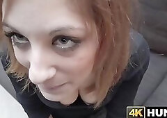 Redhaired teen plowed by strangers cock for cash in POV