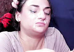 Facialised teen BJ slave bound & throat ravaged