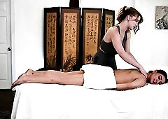 Spa Day Goes Wrong When 3 Lesbo Masseuses Oil Up Their Breasty Client and Begin Licking Her