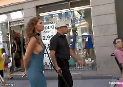 Hottie in light dress crawl in public