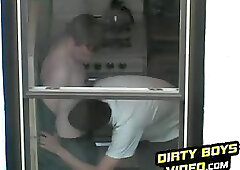 Horny cocksucker gets caught in the middle of the action