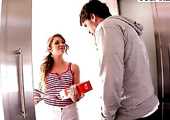 Blond chicks eat cum after getting banged hard in turns