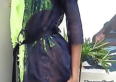 Latina tgirl beauty fucked by the pool