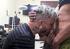 Blowing my partner's massive knob while he's standing in front of me.