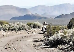 LEATHER BIKER TRANSSEXUAL IN NEVADA DESERT WITH BUTTPLUG