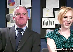 Tranny intern butt sex fucks bound older male boss