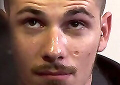 Inked hunk dominates his boss in office